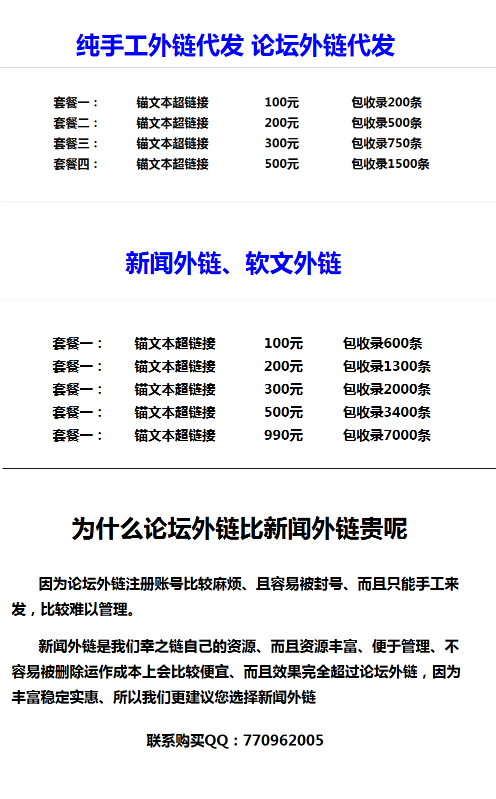 纯手工外链、新闻外链、价格